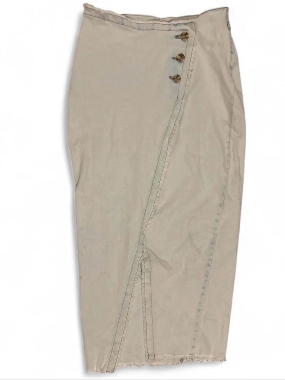 Sincerely Jules Off-White Denim Asymmetrical Button Maxi Skirt Sz 7/28 Boho